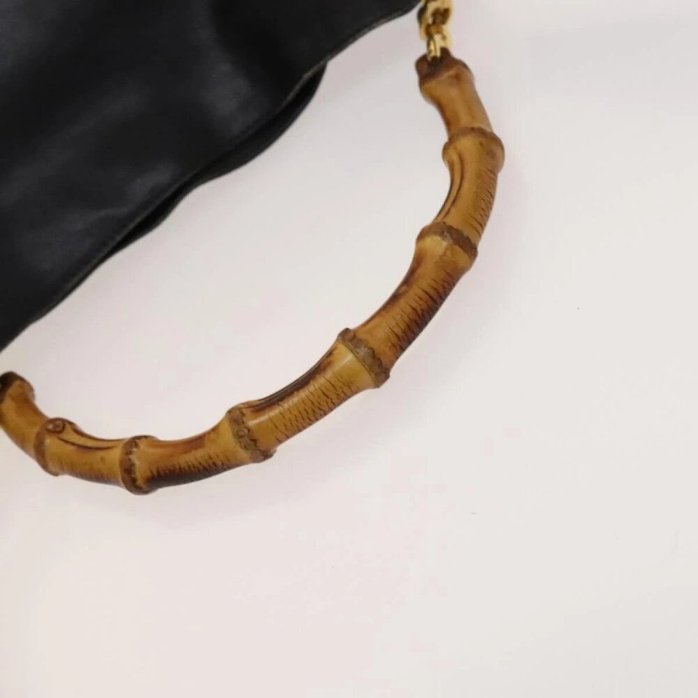 GUCCI Bamboo Hand Bag Leather 2way Black Gold - Picture 7 of 16